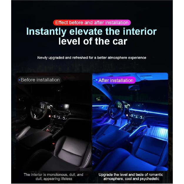 Newest Hidden LED Symphony Dual Zone Car Ambient Light Smoke Matt Black Acrylic Light Strip Interior Decoration Lighting Kit 12V