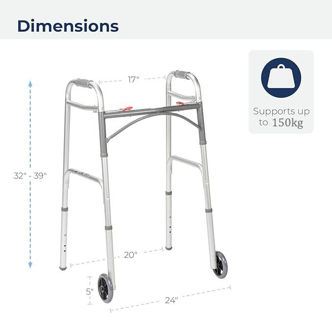 Heavy-Duty Folding Walker with Wheels for Seniors, Adults, Medical Walker, Bariatric Walker,Extra Wide Front Wheel Walker