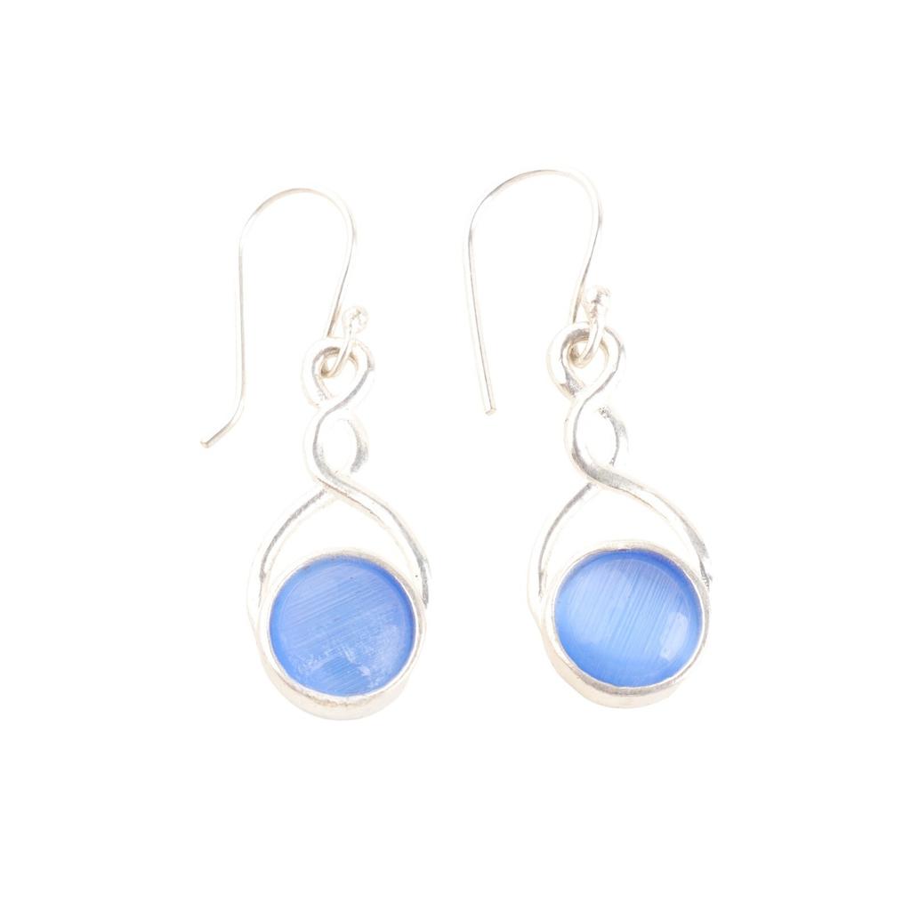 Precious Dark Blue Cat's Eye Gemstone 925 Sterling Silver Women's Earrings 1.68" CE-15-38