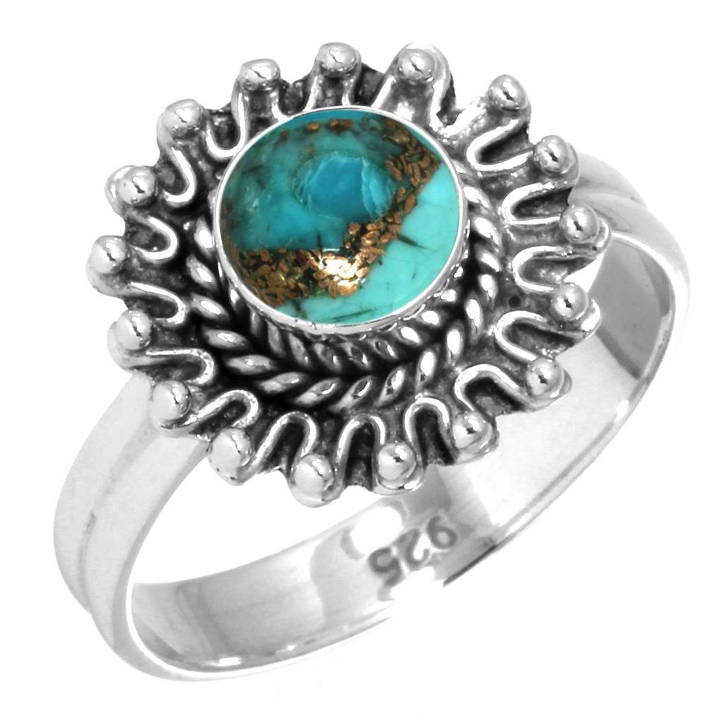 925 Sterling Silver Ring Women Gemstone Handmade Jewelry Valentine's Day Gift Blue Green Purple Copper Turquoise Pearl Lapis Mother Of Pearl Costume