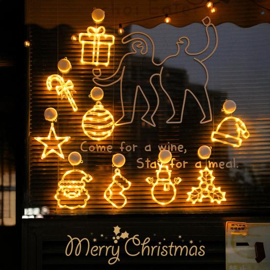 Christmas Window Curtain Lights with Snowflakes Santa Star Easy to Hang Christmas Ornaments with Suction Cups LED String