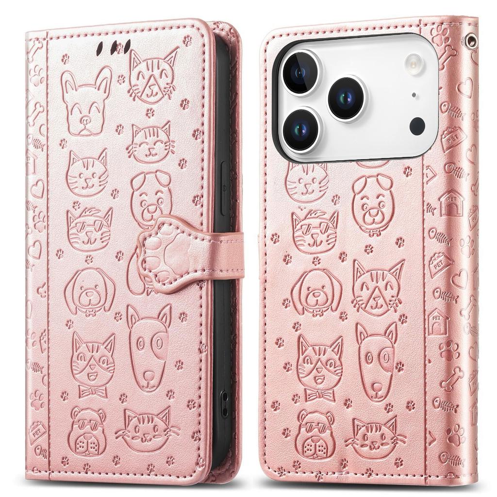 For iPhone 17 Pro Case Flip Wallet Leather Phone Cover with Cute Cat Dog Pattern