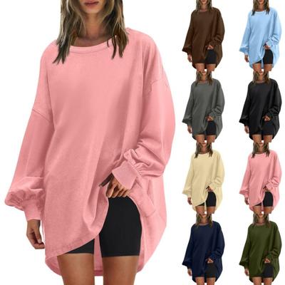 Trendy Oversized Sweatshirt Womens Round Neck Pullover Long Sleeve Tunic Tops Solid Color
