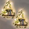 A20F-Simulated Green Plant LED Light Wooden Wall Hanging, Macrame Shelf For Bedroom Living Room Kitchen