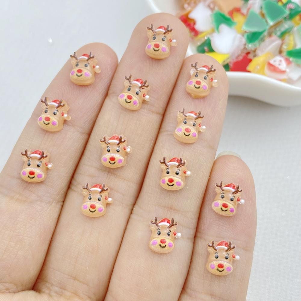 100 Stück Süße Harz-Mini-Weihnachtsbäume, Schneemänner, flache Rückseite, Schmuckherstellung, Maniküre, Haarschmuck-Zubehör