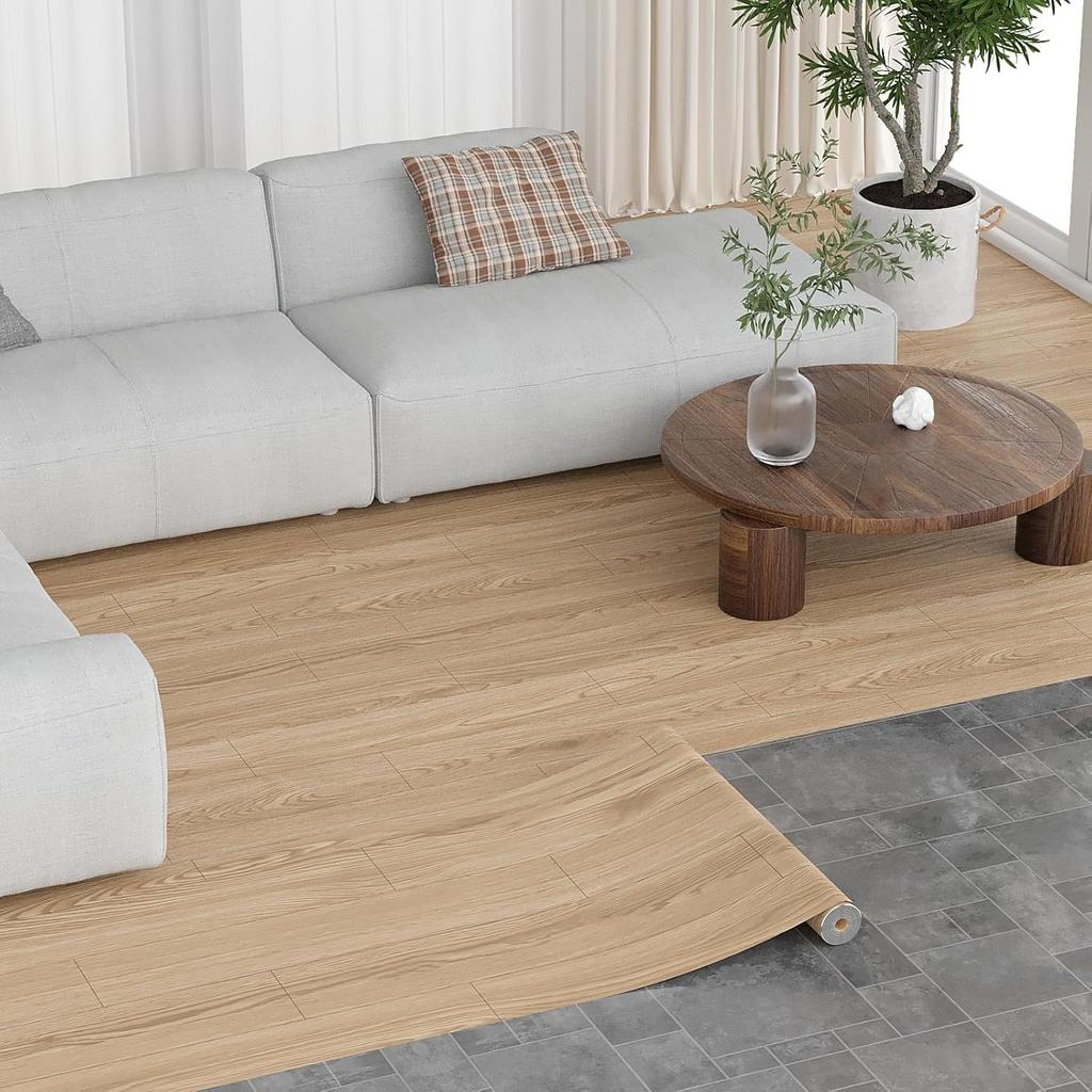 1 Roll 40X300CM Wide Vinyl Flooring Roll  Self-Adhesive, Wood Grain Floor Tiles Peel and Stick Floor Stickers Durable Easy