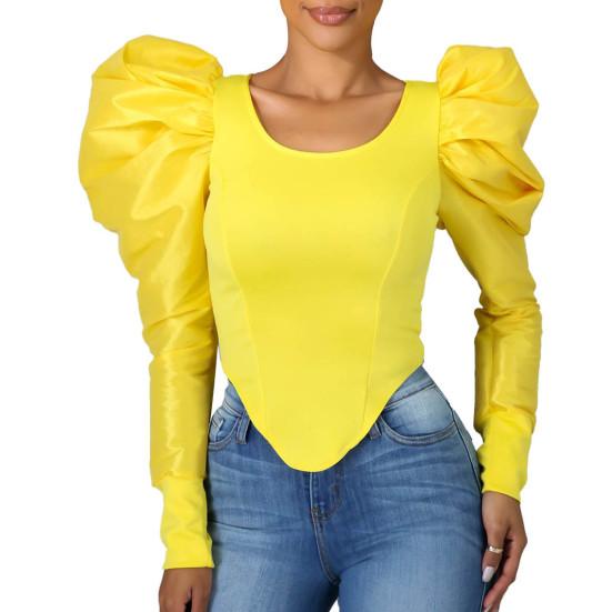 Camicetta da Donna Casual Patchwork Manica a Sbuffo Donna Primavera Estate Skinny Camicetta per Festa