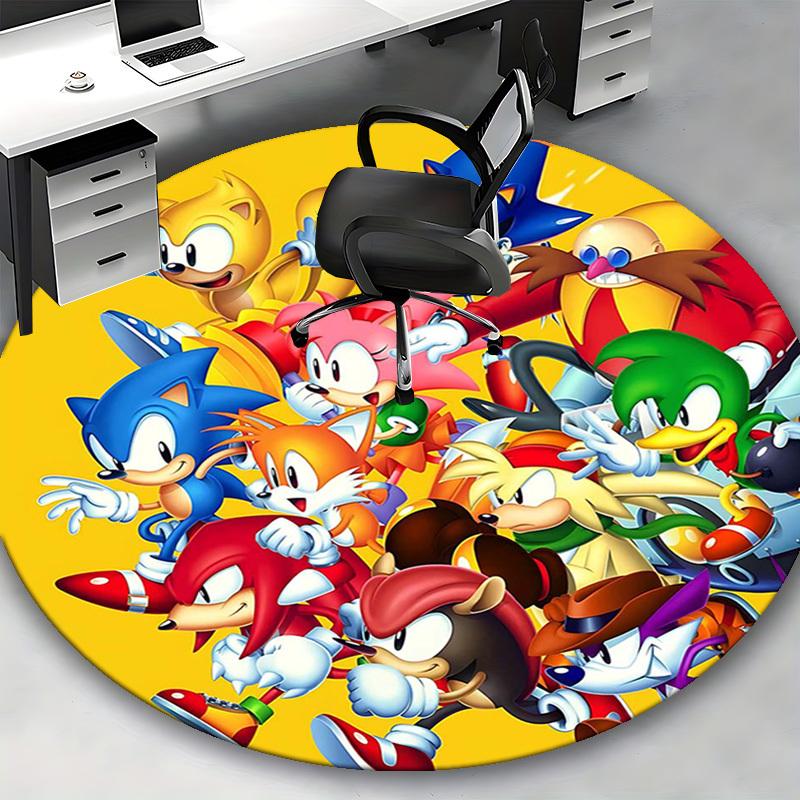 1pc Sonic the Hedgehog Anime Cartoon Design Round Carpet - Office Chair Mat, Non-Slip Rug for Home Decor, Living Room, Bedroom, Game Room, Dormitory,