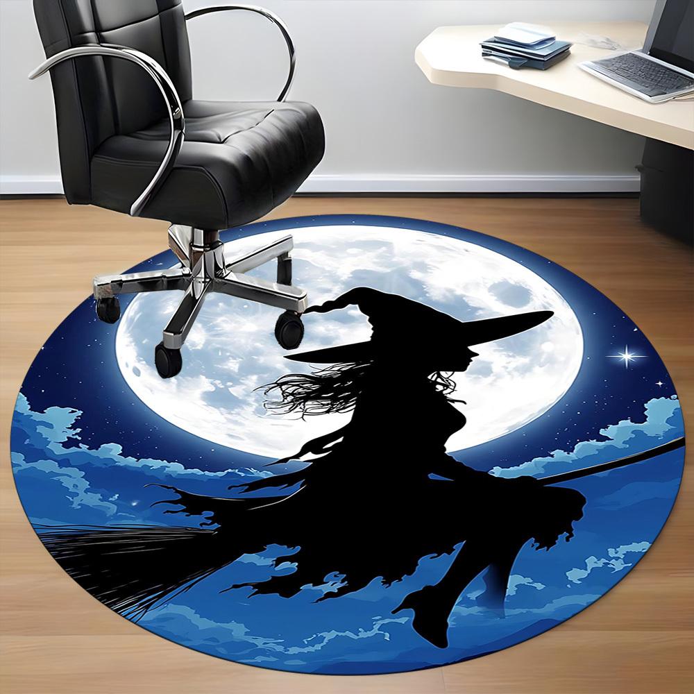 1PCMoon Witch Office Round Area Rug,  Mat Suitable For Office, Under Office Chairs Bedroom Living Room Home Decor, Room Deco