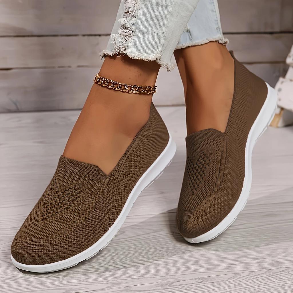Women's Solid Color Knitted Sneakers, Soft Sole Lightweight Slip On Walking Shoes, Low-top Breathable Daily Footwear Plus Size