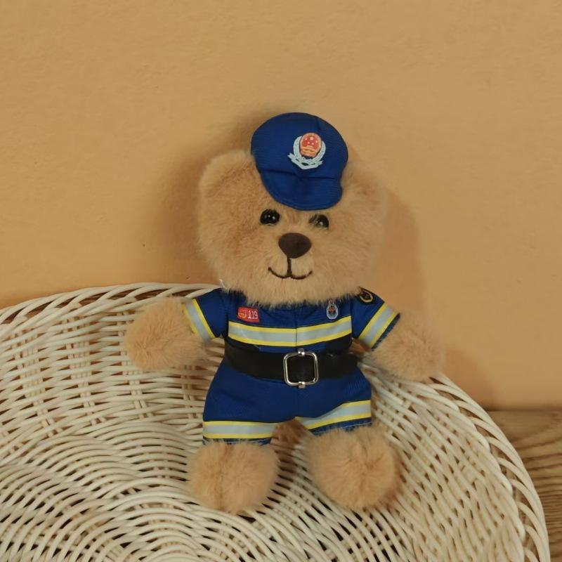 Traffic Police Officer Bear Doll Cute Doll Police Car Keychain Plush Toy Schoolbag Pendant Small Pendant Puppet