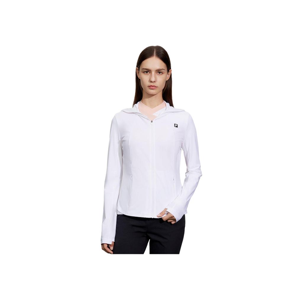 Fila Giacca da Donna con Cappuccio in Pile, Colore Unito, Piccolo Logo, Chiusura a Zip, Maniche Lunghe Raglan, Giubbotti Donna, Bianco A11W425505FWT