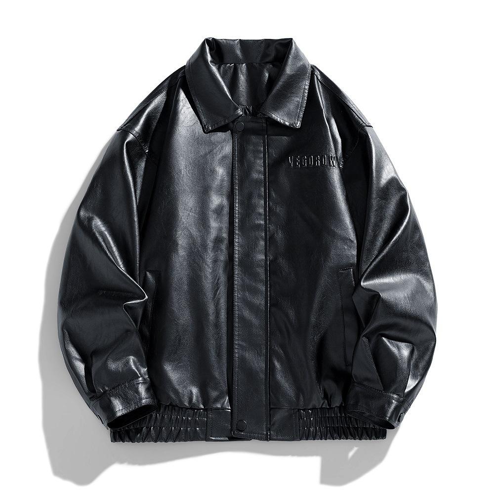 Veste Homme Street Fashion Revers Décontracté Printemps et Automne Nouveau Ample Grande Taille Cuir