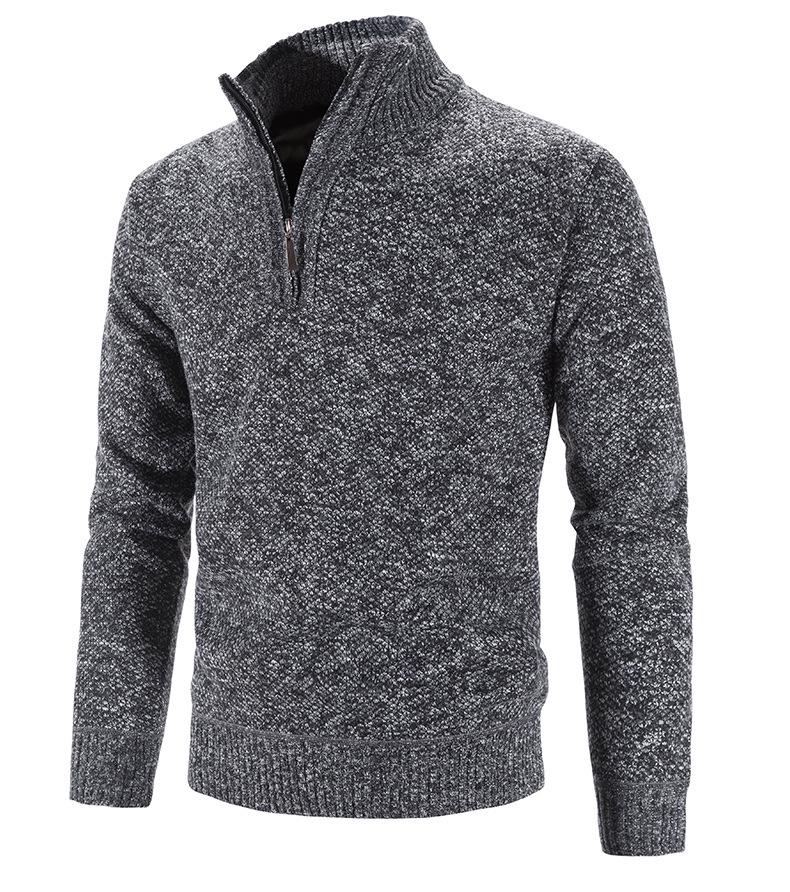 Men's Autumn & Winter Hong Kong Style Knitted Cardigan: Stand-Up Collar, Loose Fit, Fleece-Lined, Thick Woolen Sweater.