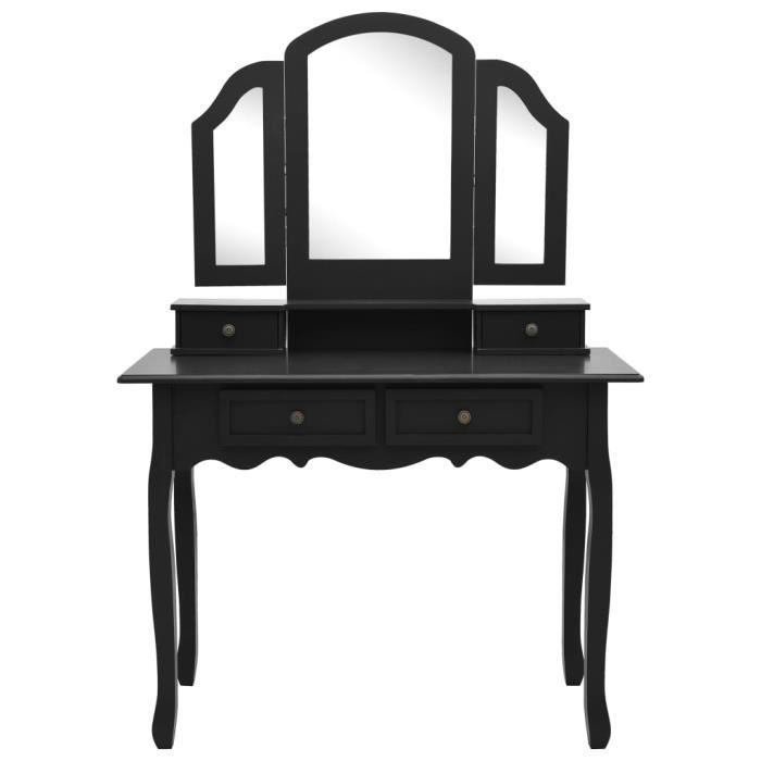 VidaXL Ensemble de coiffeuse et tabouret Noir 100x40x146 cm Paulownia
