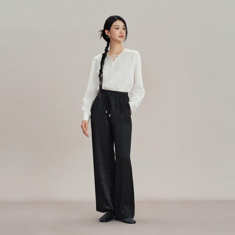 Qiushui Yiren Women's Acetate Loose Straight Casual Pants