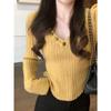 Women's High-End Red V-Neck Knitted Sweater - Irregular Fashion for Autumn/Winter