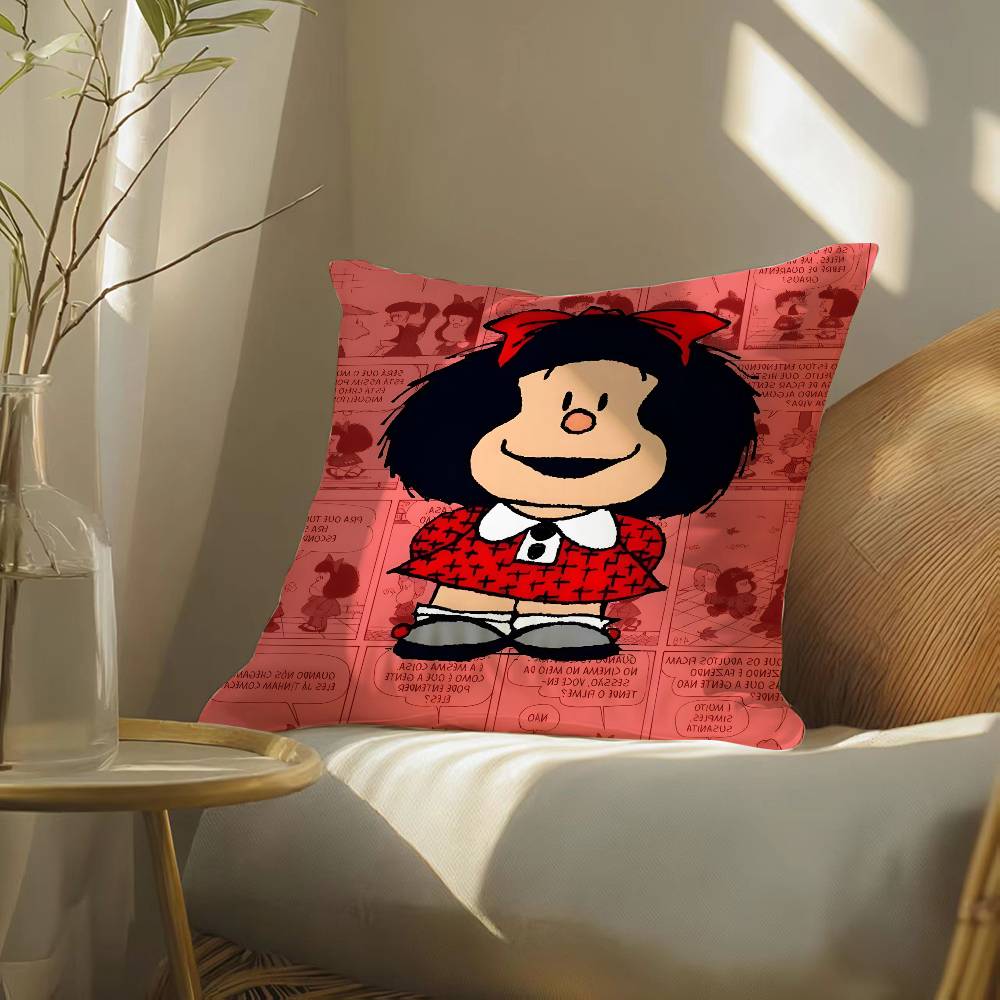 

Quino Cartoon Cute Girl Mafalda-M Pillow Case Silky elegant Comfort Sofa Bed Invisible zipper Beach pillowcase 12x12Inch