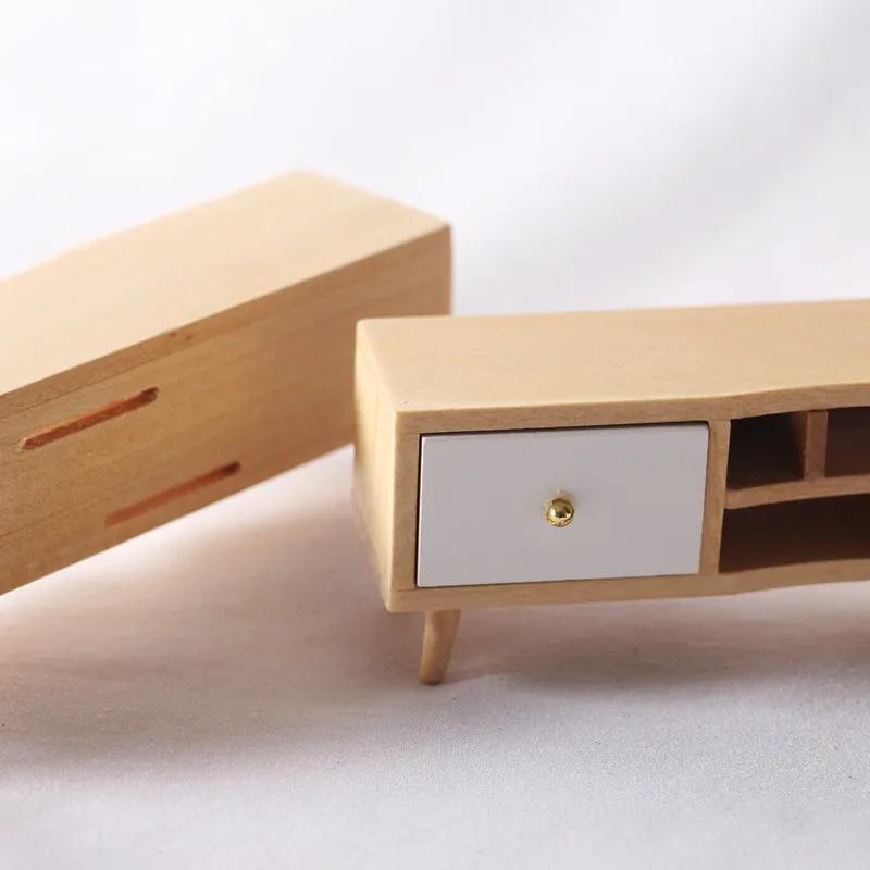 Mini Living Room Wooden Display Cabinet with 2 Drawers Dollhouse TV Stand OB11 Furniture Model