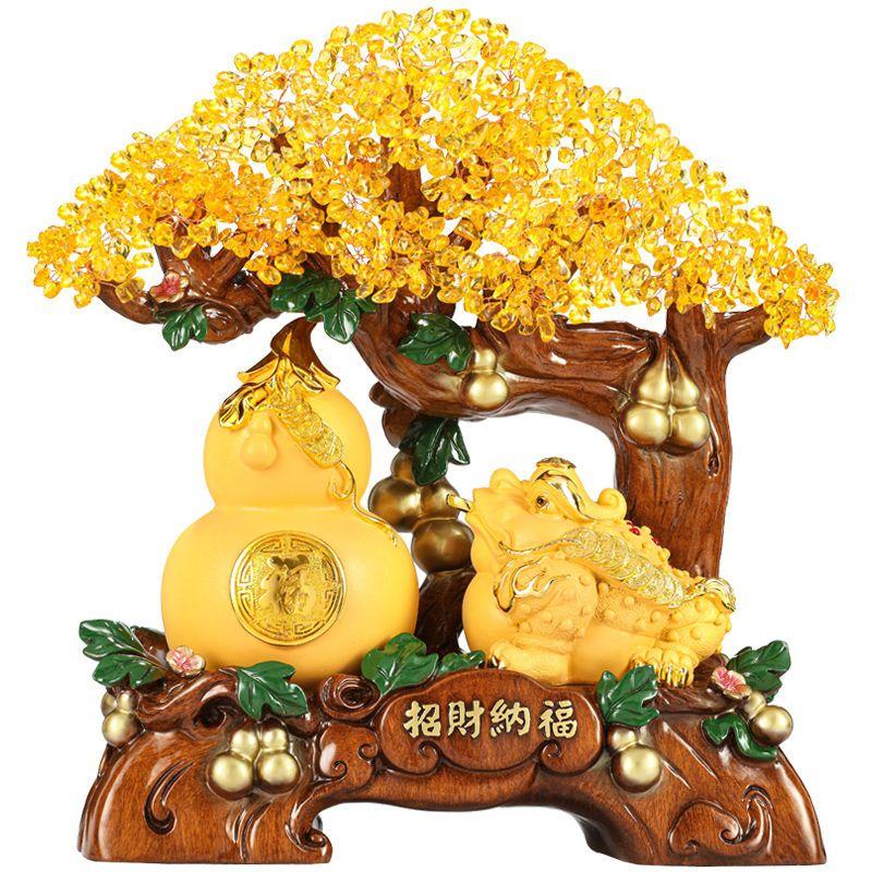 Golden Toad Attraction Wealth and Happiness Ornament Crystal Wealth Tree Gourd Money Shaker Tree Opening Decoration Gift