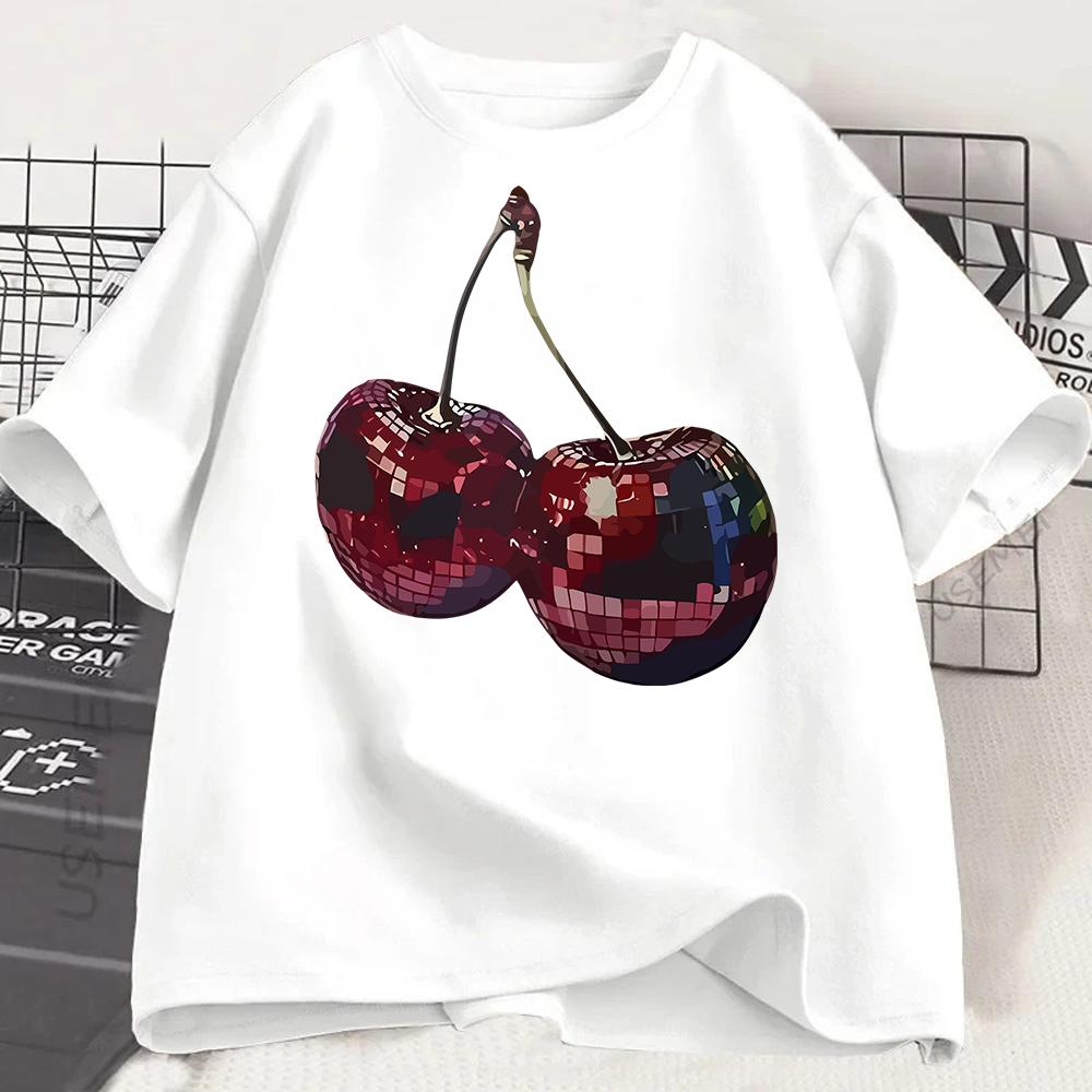 Girls Casual Short Sleeve Round Neck TShirt Summer with Fabric Playful Casual Shirts for Girls Cherry Graphic Tee Comfortable