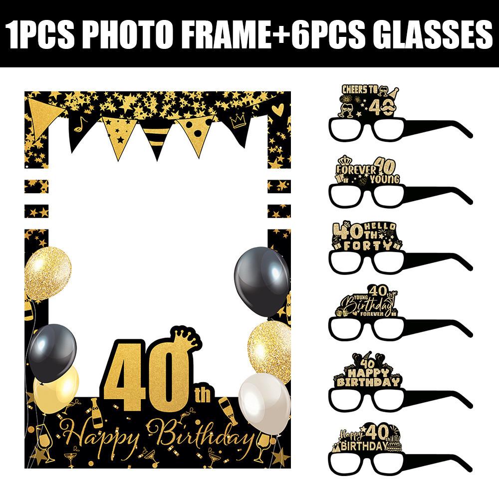18 To 80 Years Old Birthday Black Gold Paper Glasses Photo Frame Decor Props