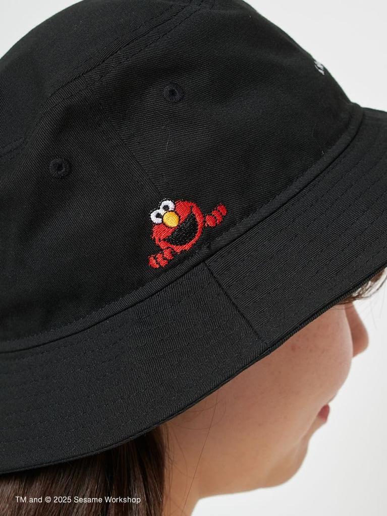 [Sesame Street Market] [NEW ERA] Bucket Hat with Embroidered Message [NEW ERA] Bucket Hat with Embroidered Message, Black, Size F