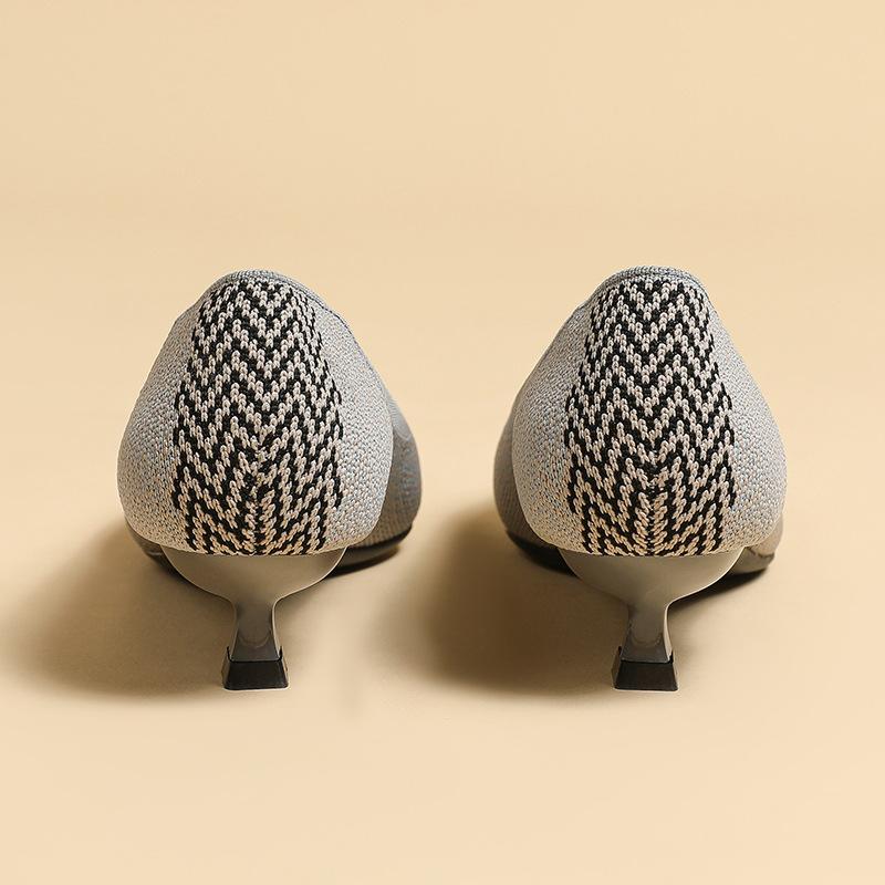 Escarpins à talons aiguilles pour femmes, bout pointu, en tricot, à enfiler, pliables, confortables, décontractées, formelles, habillées, à talons bas, pour la marche, le bureau, le travail, pour femmes
