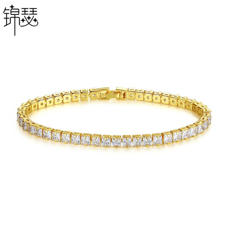 Elegant Zircon Tennis Bracelet Women Minimalist Geometric Design Electroplated Copper 17cm 19cm Lengths INS Style Luxury