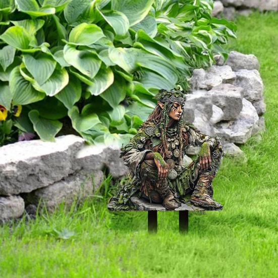 Dřevěný elf Akrylová cedule Kolík Odolný proti povětrnostním vlivům 2D Plochý Víla Hrot Rostliny Květináč
