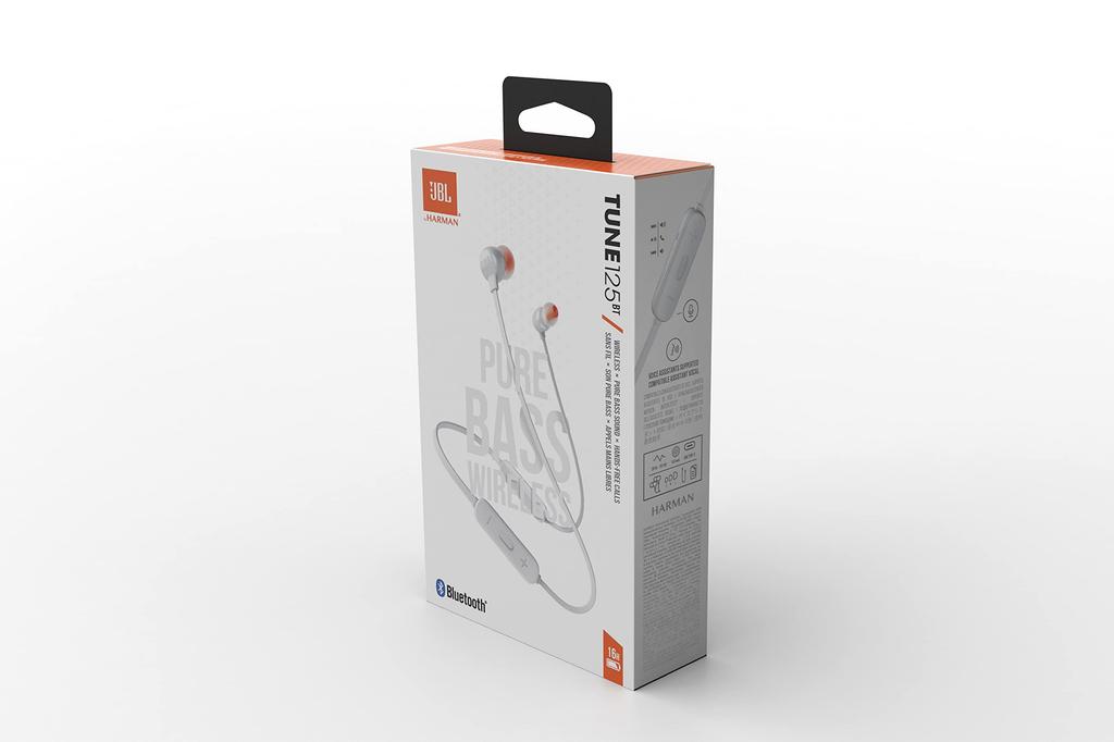 JBL TUNE125BT Wireless Bluetooth Earphones Multi-Point Support In-line Remote USB Type-C Charging White Magnet Included