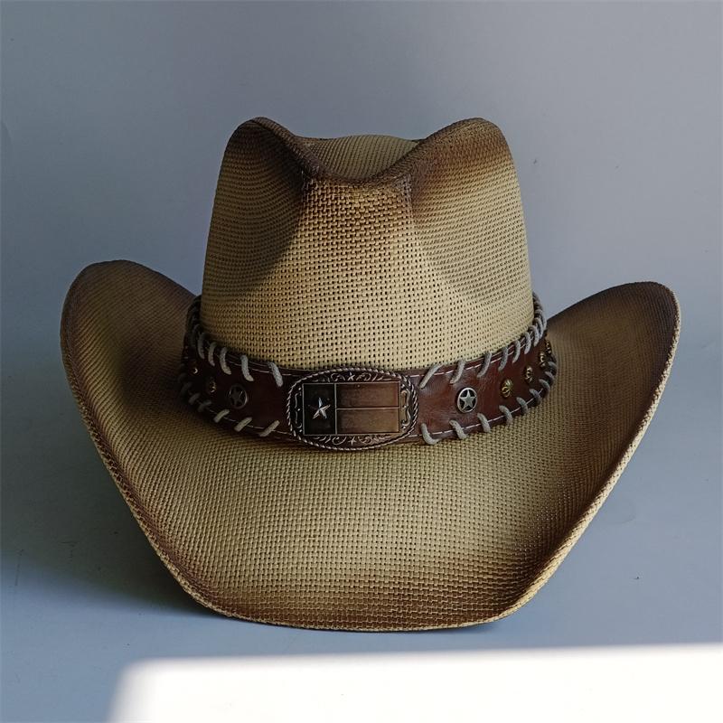 summer Cowboy Hat Summer Outdoor Travel Turquoise Accessories for Men and Women Retro Gentleman Western Cowboy Straw Hat