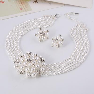 1 Set Necklace Earrings Set High Gloss Shiny Bright Luster Knotted Beaded Faux Pearl Flower Wedding Bridal Necklace Earrings Jewelry Gift