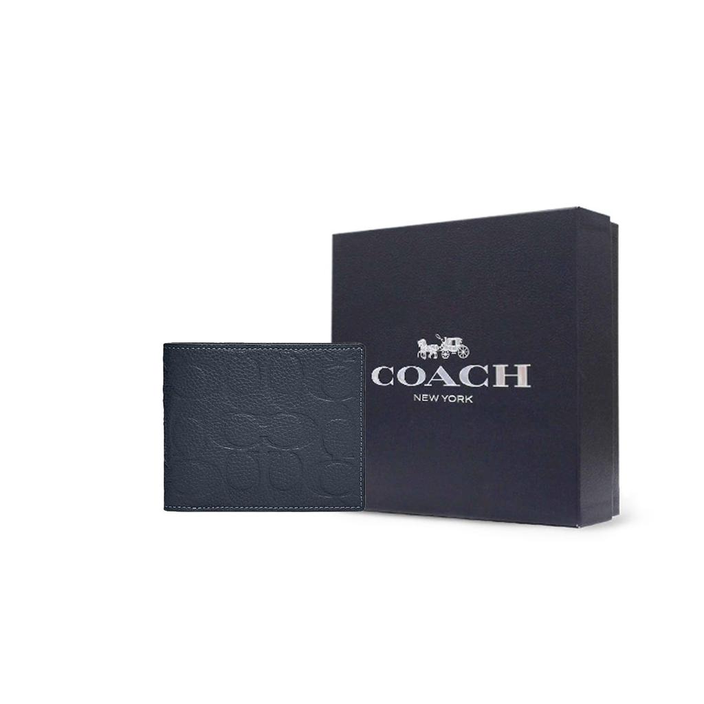 Coach 3 In 1 Wallet With Logo Embossed Leather Card Holder Women Wallets Dark-Blue C1231-DDE