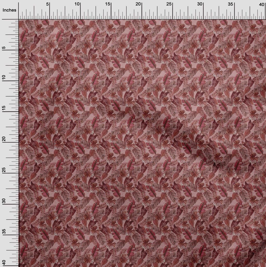 oneOone Cotton Cambric Dark Rose Brown Fabric Tropical Leaf Fabric For Sewing Printed Craft Fabric By The Yard 42 Inch