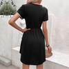 New Dress Sweet and Simple Style Round Neck Lace Petal Short Sleeve Black T-shirt Skirt