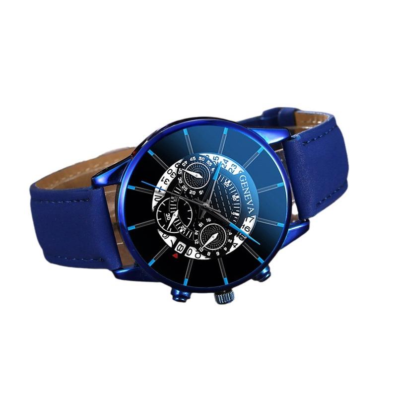 3pcs Men's Fashion Atmospheric Simple Trend Large Disc Business Quartz Watch High-end Luxury Blue Bracelet Two-Piece Set