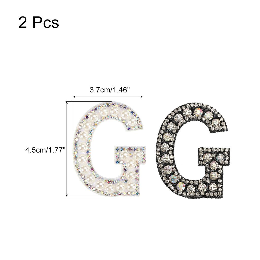 2pcs Iron On Patch Decorative Glitter Pearl Applique Rhinestone English Letter for Clothes Applique DIY Handmade Bag Hat Jeans