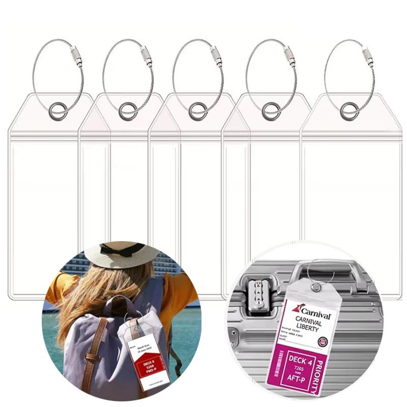 5Pcs Transparent Cruise Luggage Tag Travel PVC Plastic Waterproof Luggage Tags Holders For Steel Loops Keyring Baggage Labels