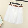 Women Summer Shorts A-line Solid Color With Belt High Waist Suit Shorts Loose Pockets Zipper Button Closure Lady Dating Commute Shorts