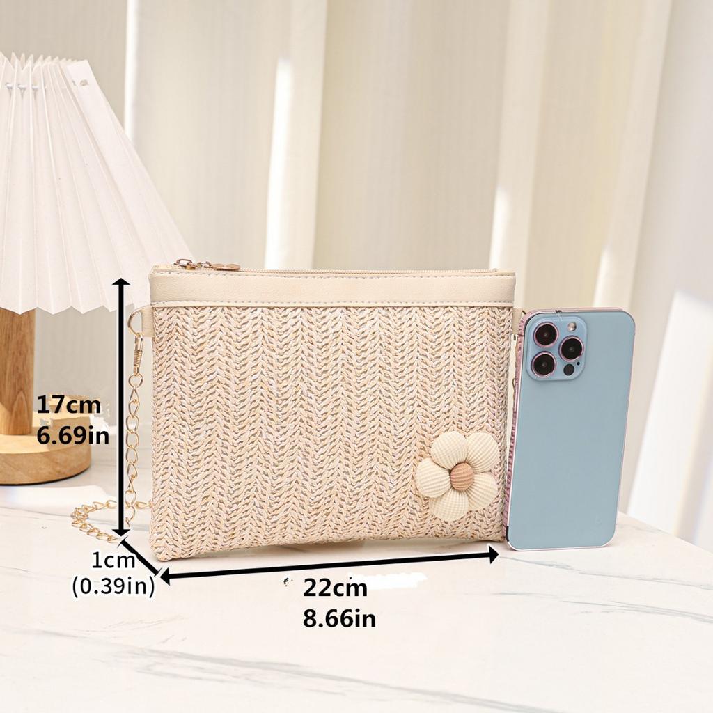 Straw bag Casual messenger bag Woven clutch women's bag Summer beach bag Mobile phone handbag