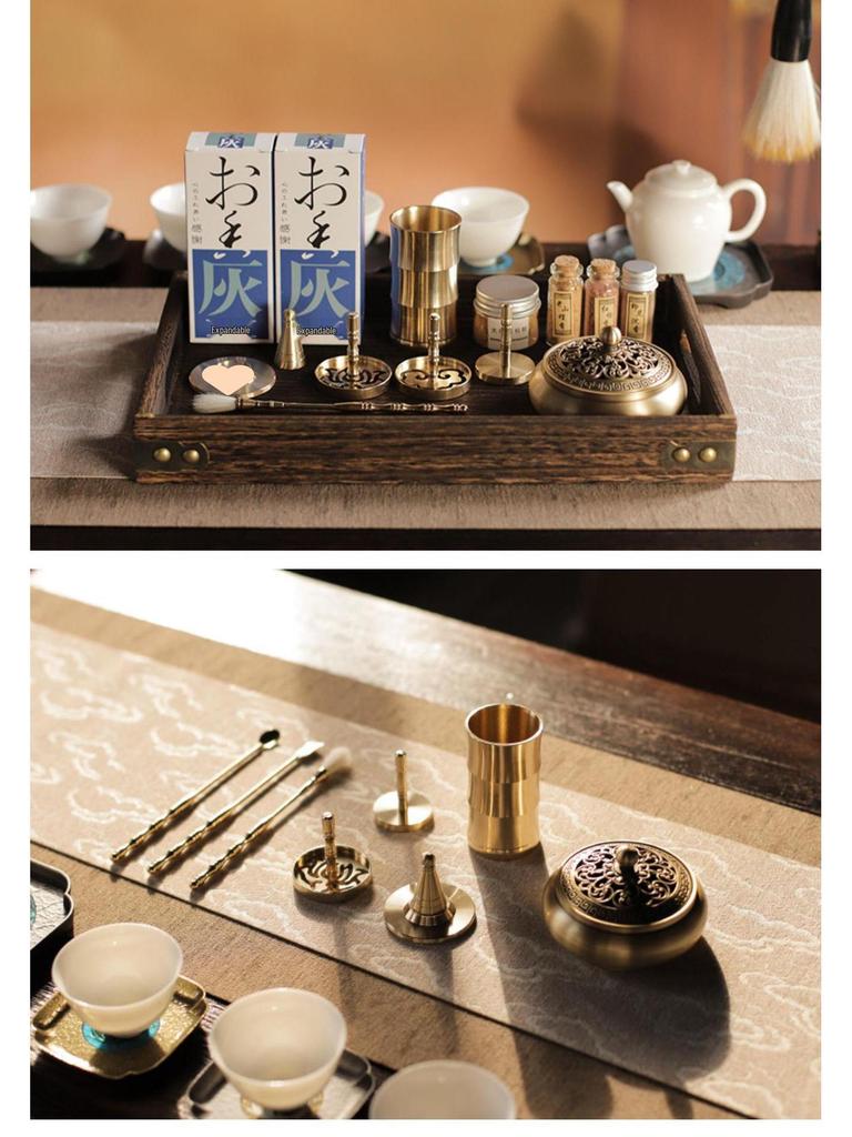 Kodo Set: Brass Ash Press Incense Burner & Pure Incense Powder with Dazuan Seal Mold for Home Use