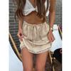 Summer New Lace Trim Tie-Back Satin Skirt Drawstring Mini Skirts For Woman Casual Women Clothing