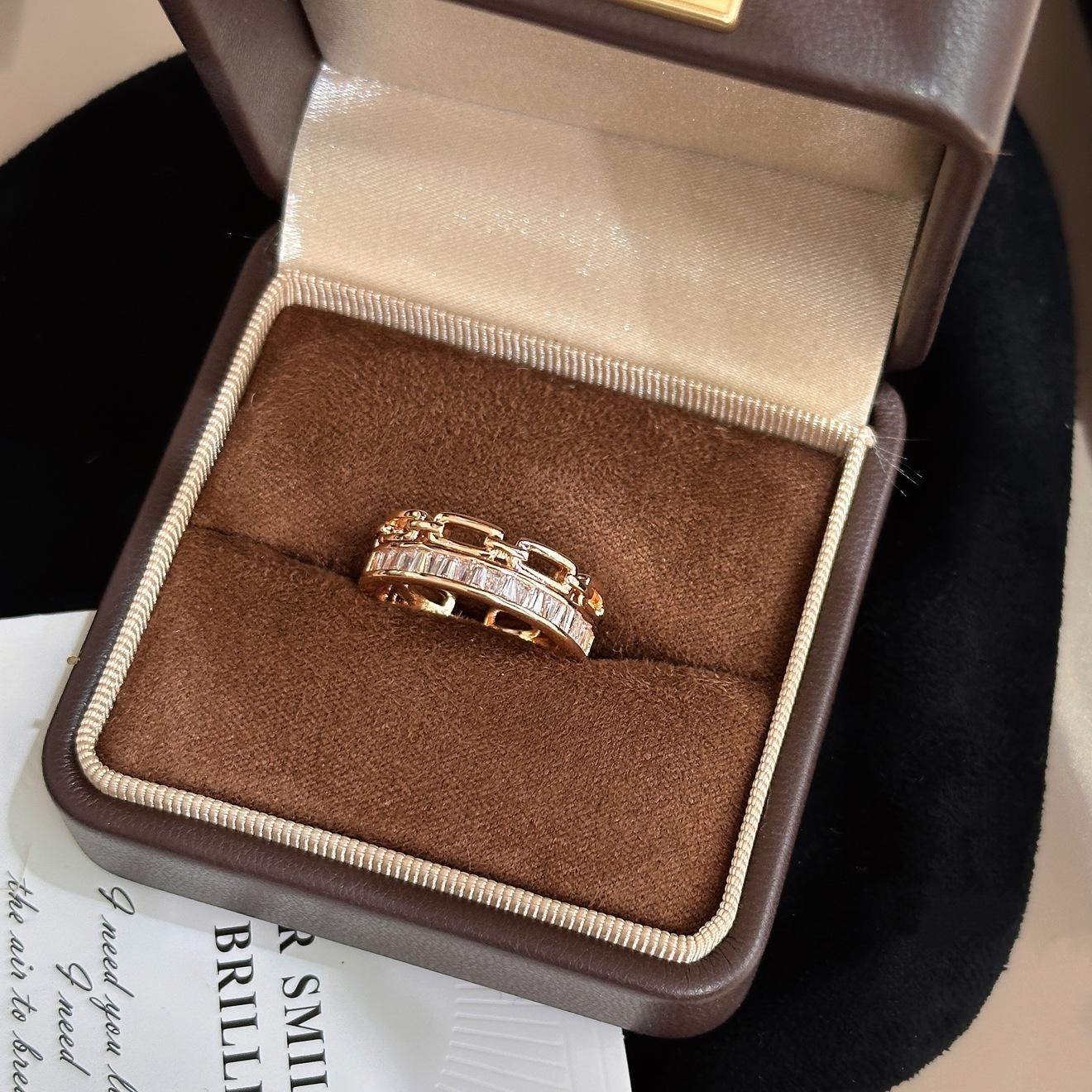 

Japanese and Korean temperament zircon hollow double-layer ring ins tide light luxury high-end sense row diamond open ring