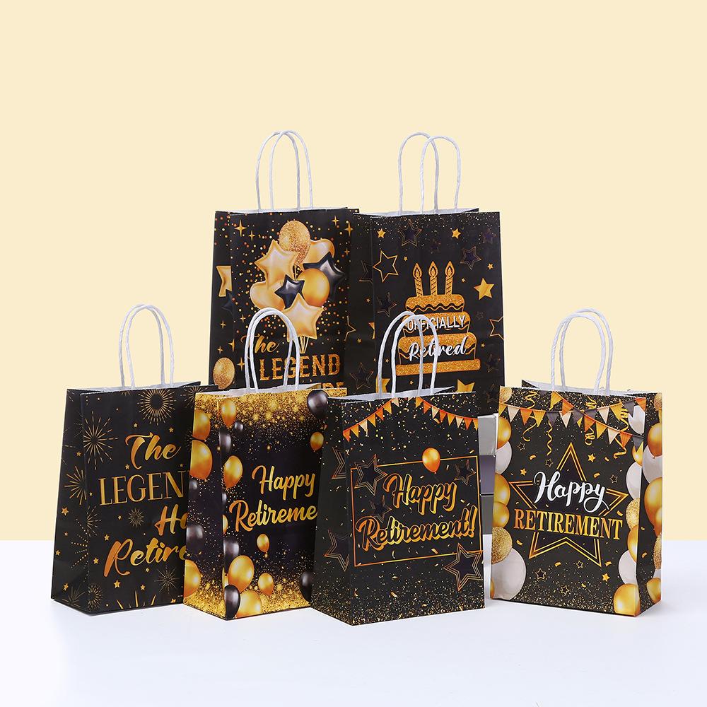 

StoBag 2025 NEW retirement party black gold paper bag gift wrapping bags for sweets packaging thank you candy birthday gift 30pcs&15x8x21cm