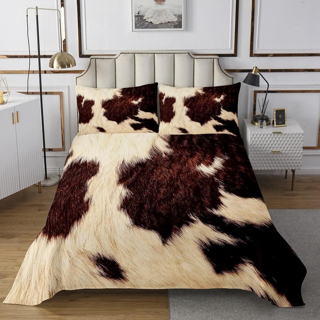 Cowhide Coverlet Set Farm Animal Fur Bedspread Queen/Full for Boy Girl Bedroom 2/3 Pcs Western Rustic Cowboy Farmhouse Quilt Set