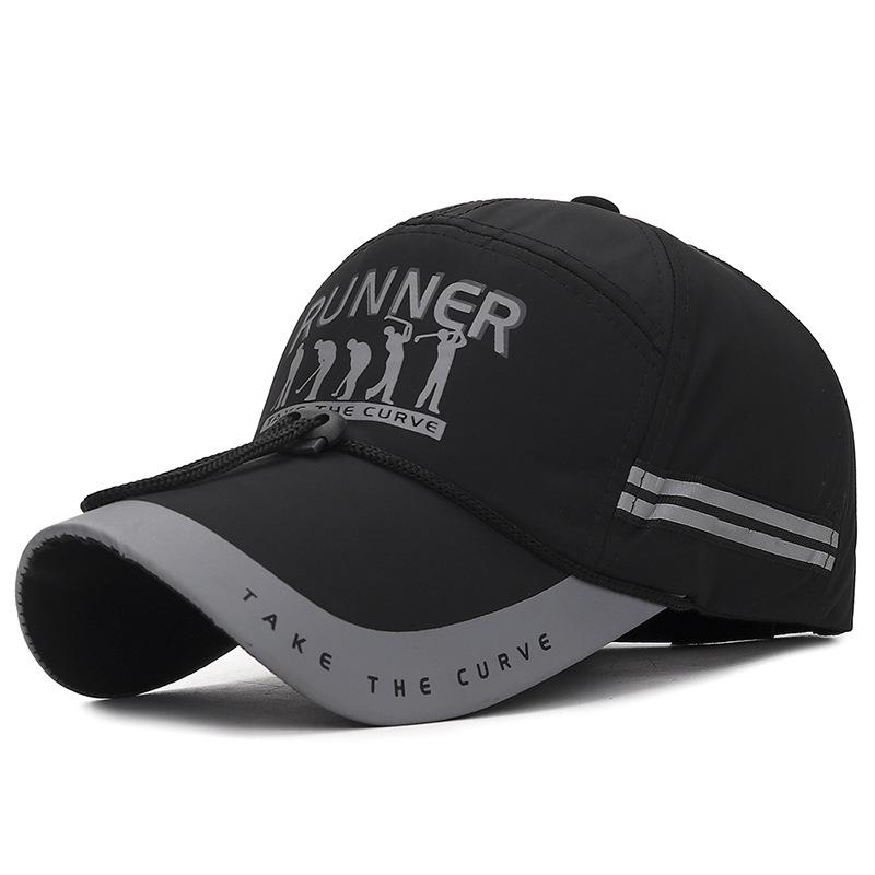 Extended Brim Sunshade Fishing Hat Men's Night Reflective Strip Sun Hat Large Brim Windproof Rope Men's Hat