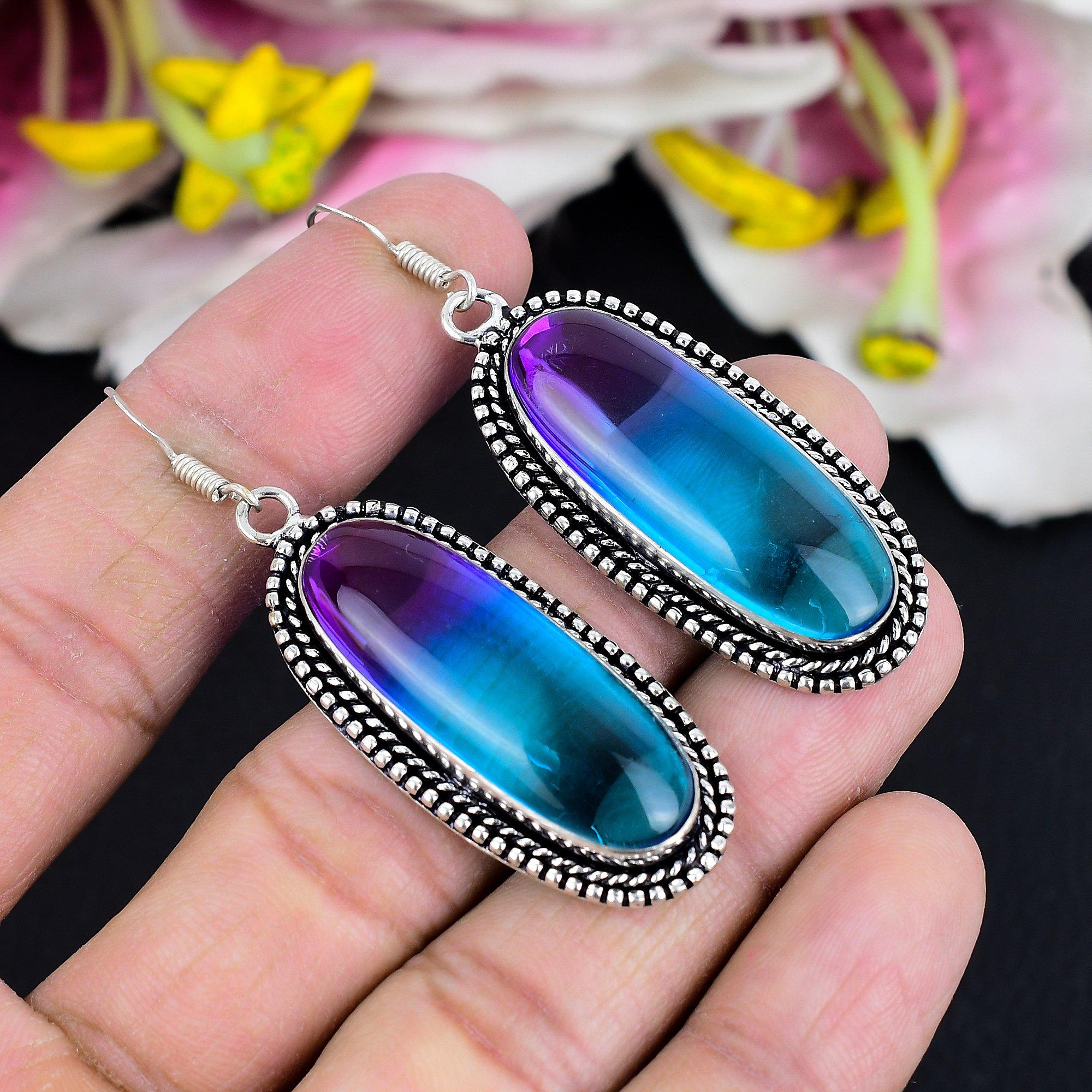 

Bi-Color Tourmaline Gemstone 925 Sterling Silver Jewelry Earring 2.44 KG-1779