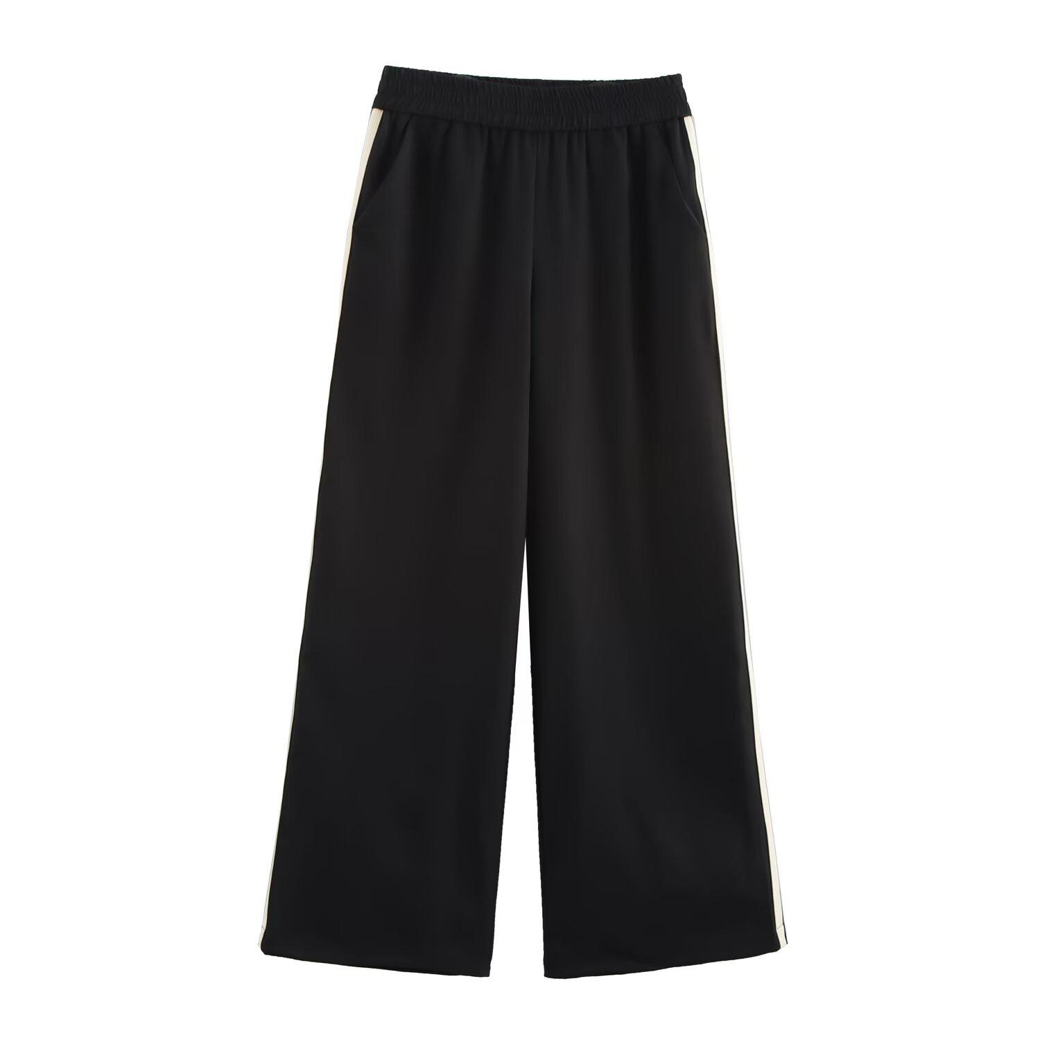 

Женский костюм из куртки с поясом и полосками по бокам + широких брюк (Стиль 1165232/1165332) Large