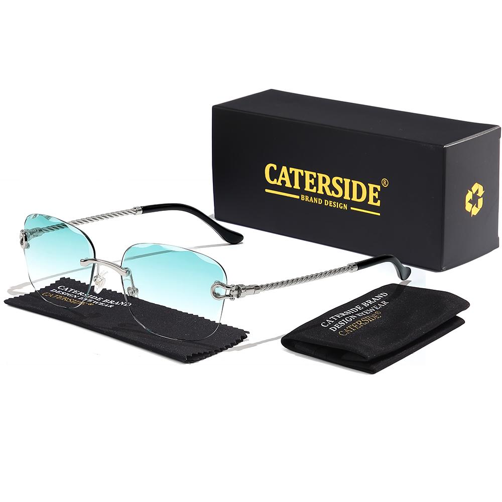 CATERSIDE Retro Unisex Rimless UV400 Sunglasses Gradient Lenses Fashion Party Shades Anti-Glare Durable Alloy